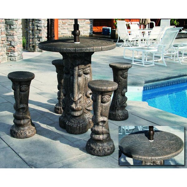 Elevate your outdoor experience with this Tiki-inspired table set stools